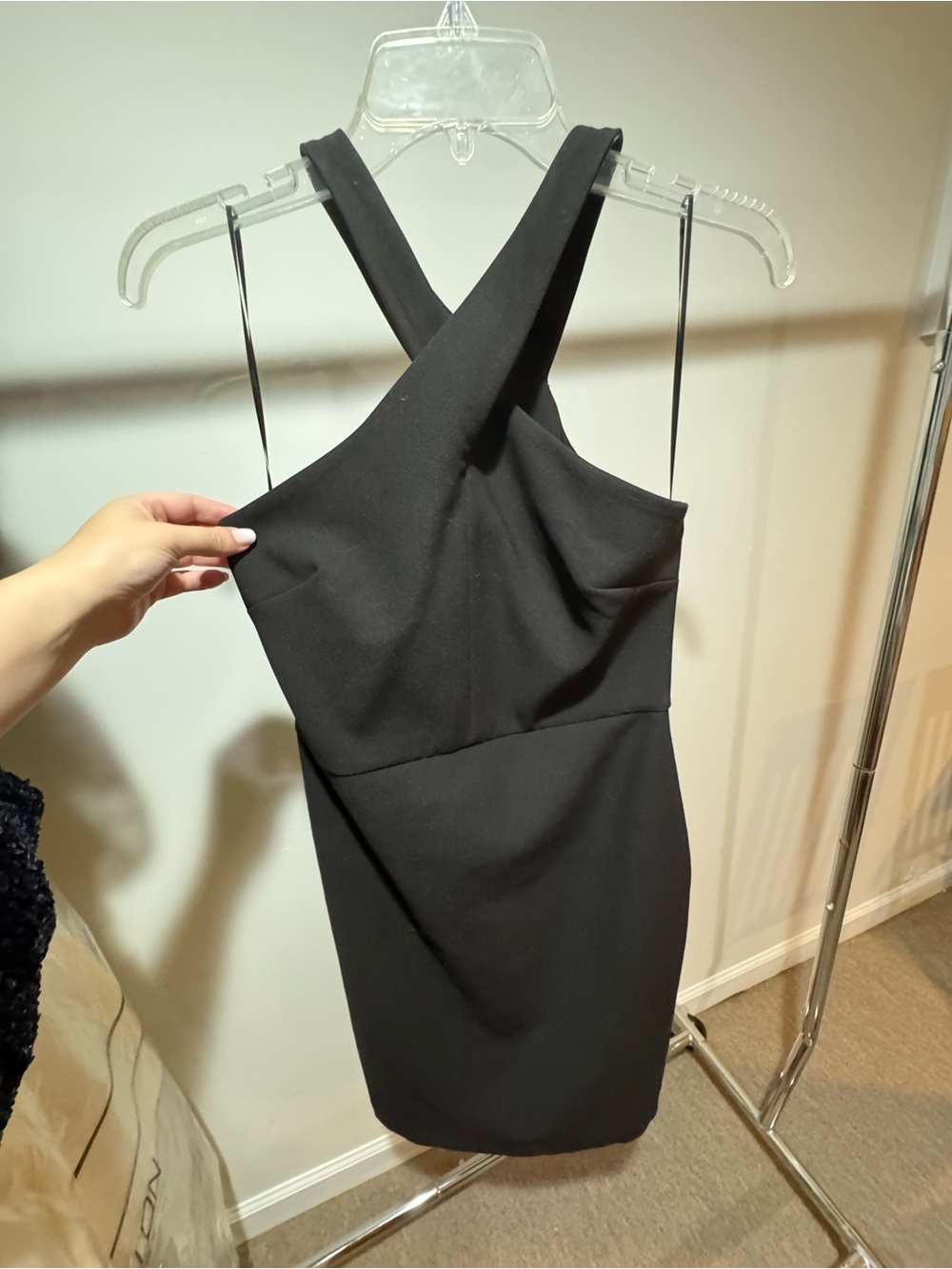 Likely Black Cross-Strap Mini Bodycon Dress